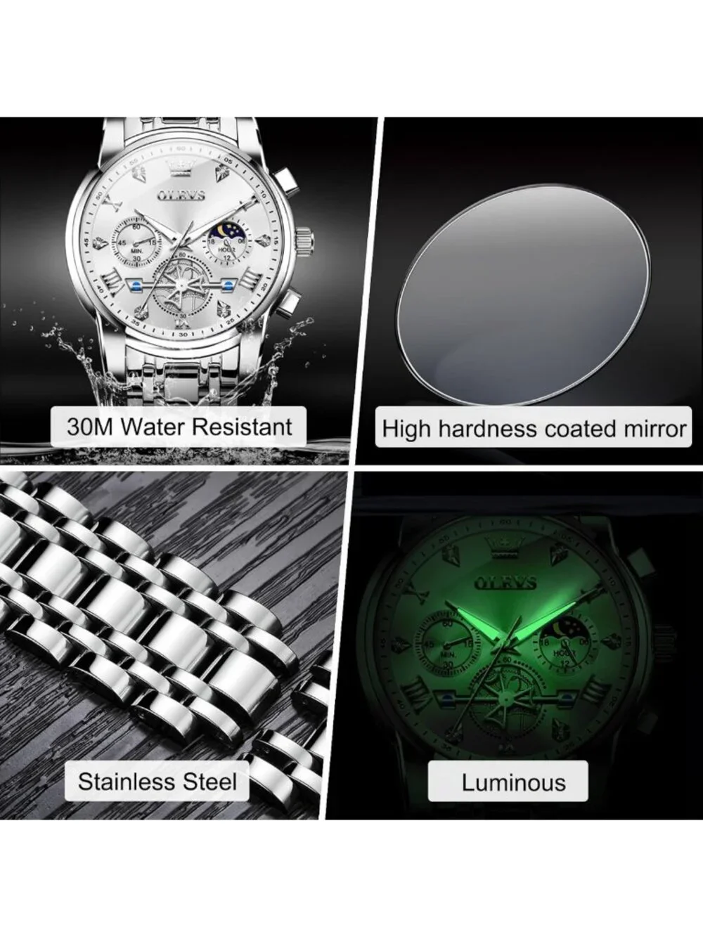 Stylish Men's Stainless Steel Chronograph Watch - Waterproof Analog Quartz